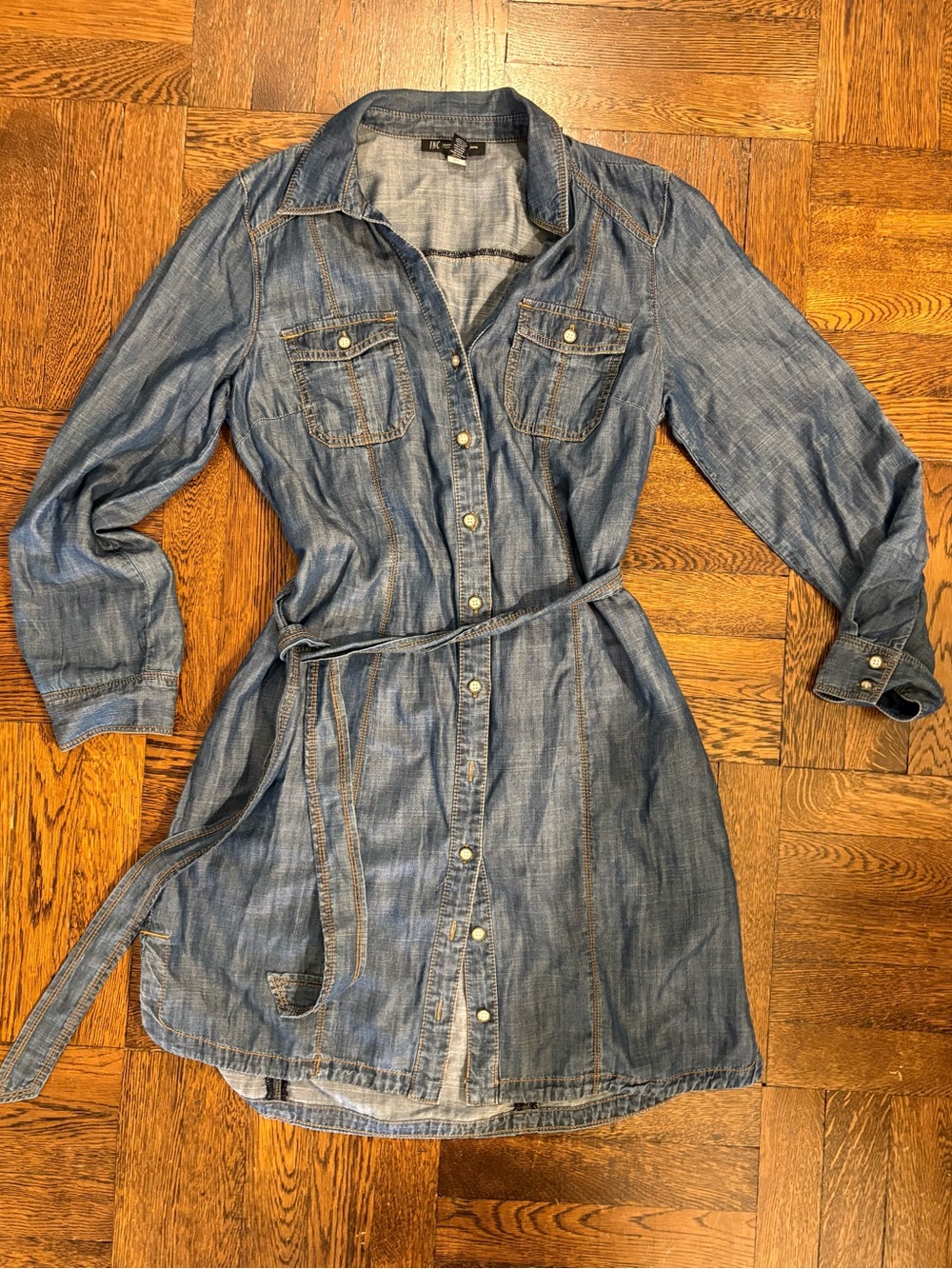 I.N.C. Blue Chambray Belted Shirt Dress Roll-Tab Sleeves Size 8p